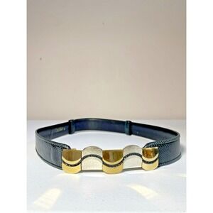 Vintage Judith Leiber Leather Two Tone Statement Belt Interlocking Wave